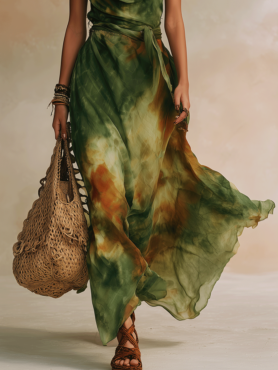 Women's Abstract Print Maxi Dress with Flowy A-Line Fit