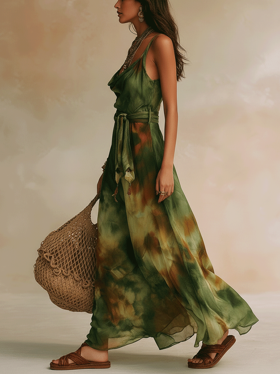 Women's Abstract Print Maxi Dress with Flowy A-Line Fit