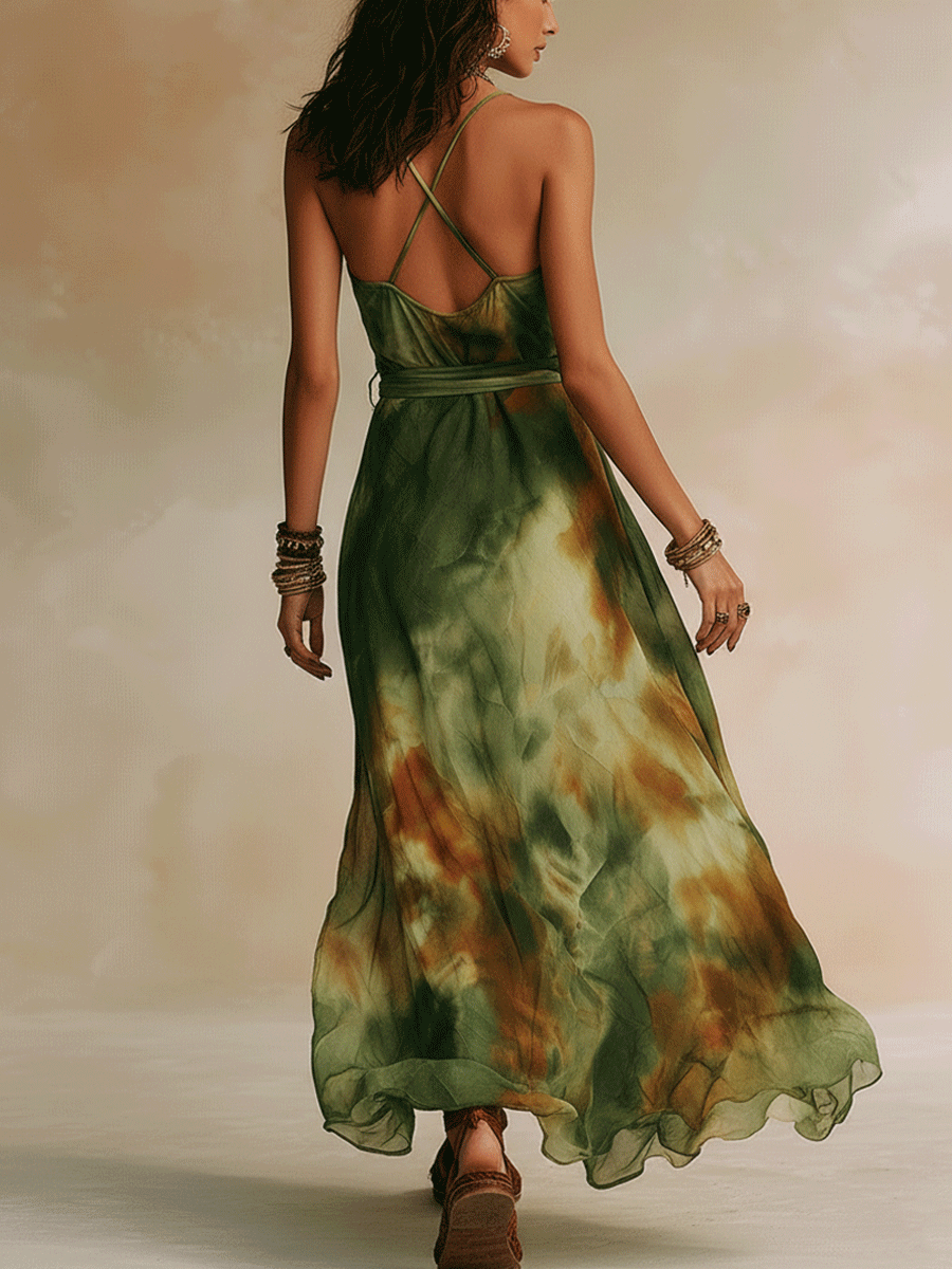 Women's Abstract Print Maxi Dress with Flowy A-Line Fit