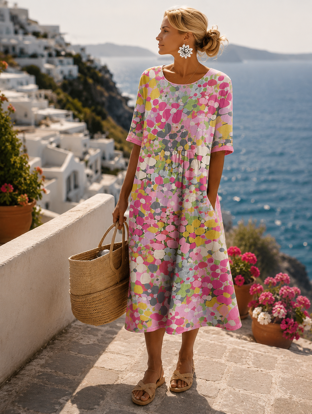 Women's Floral Midi Beach Dress with Light Flowy Fit