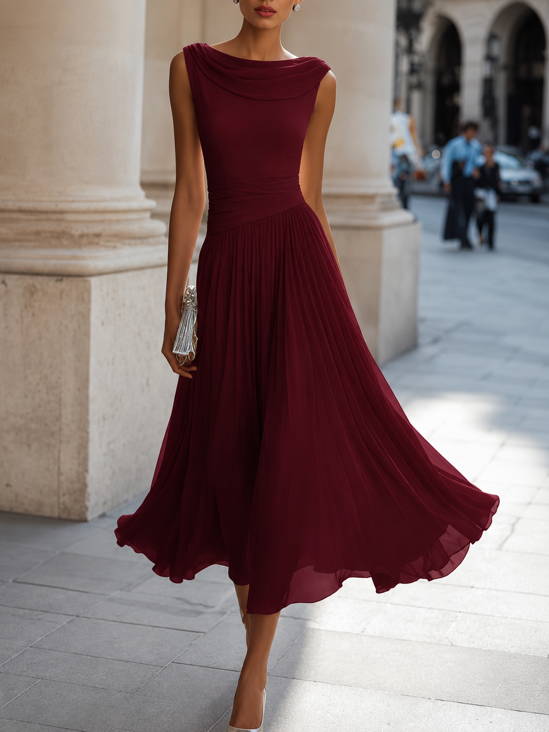 Women's Flowy Midi Dress with Sleeveless A-Line Fit