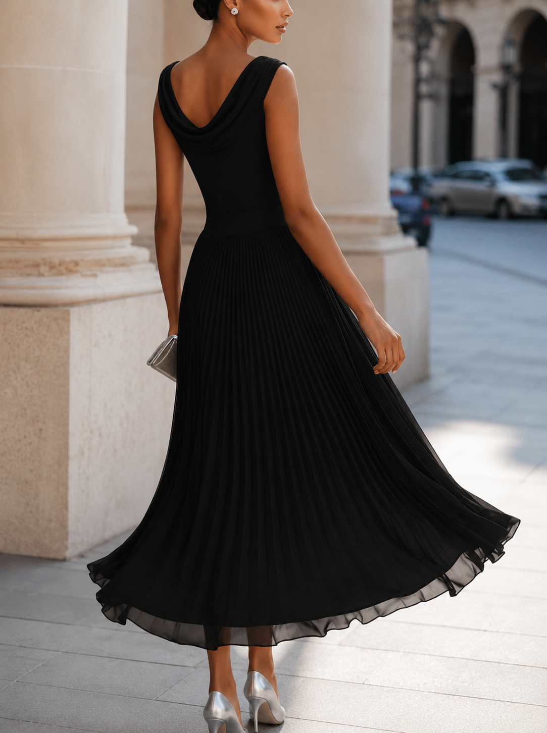 Women's Flowy Midi Dress with Sleeveless A-Line Fit