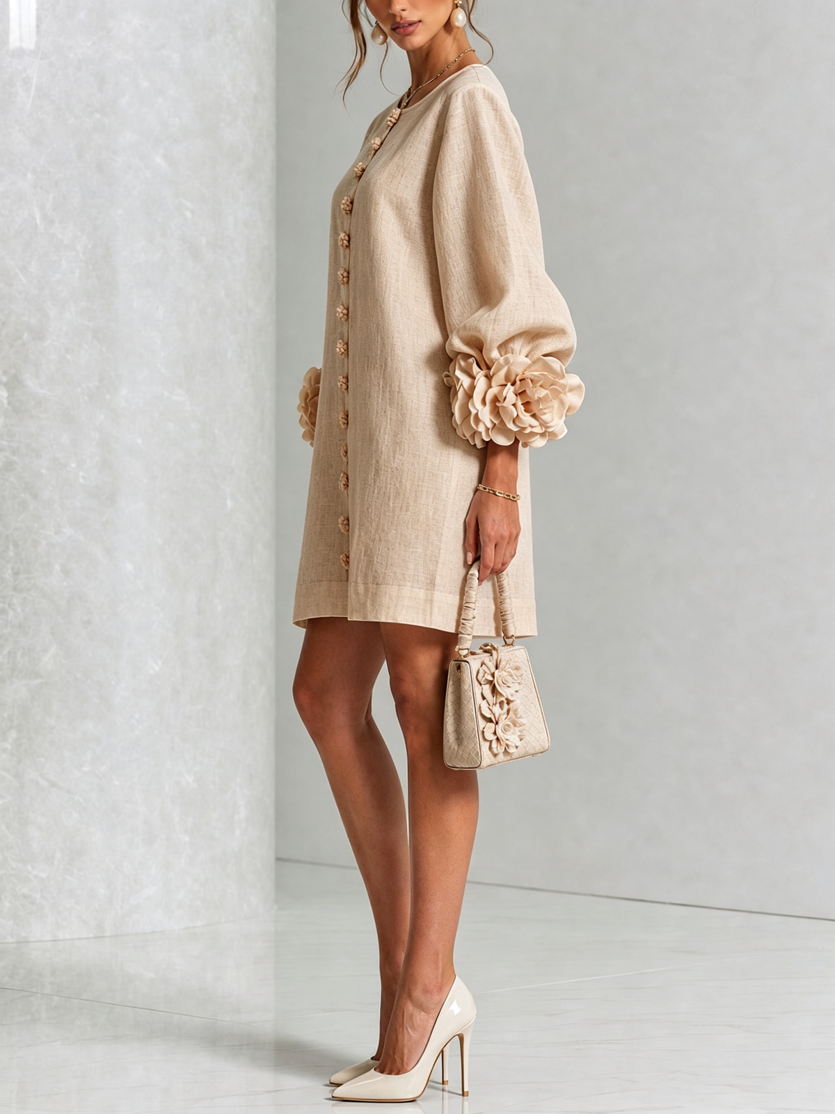 Women's Sculptural Mini Party Dress with Puff Sleeves