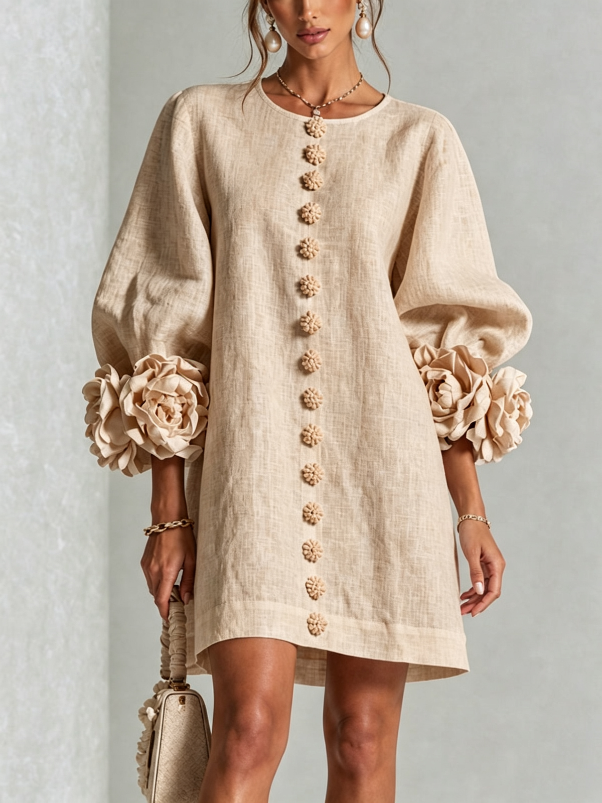 Women's Sculptural Mini Party Dress with Puff Sleeves