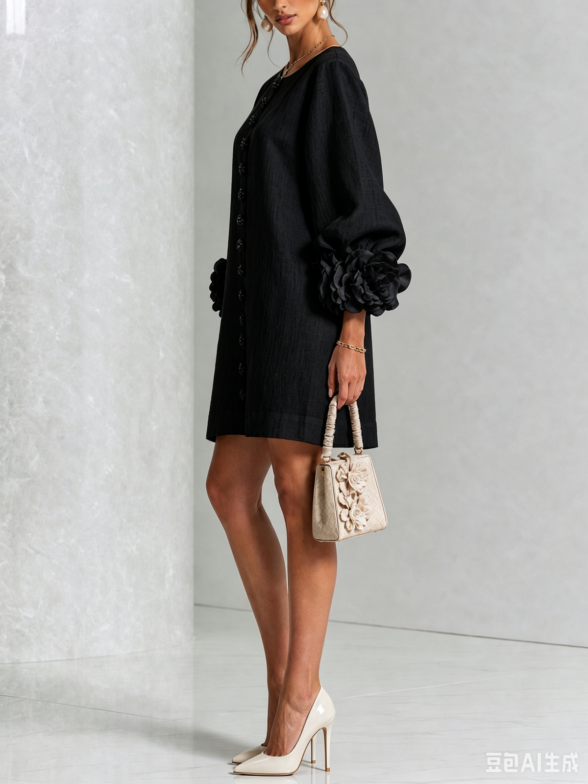 Women's Sculptural Mini Party Dress with Puff Sleeves