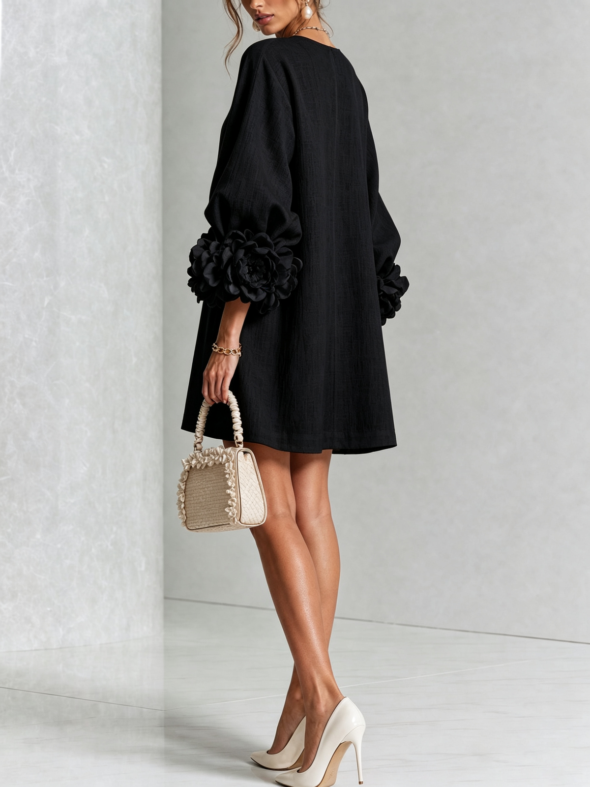 Women's Sculptural Mini Party Dress with Puff Sleeves