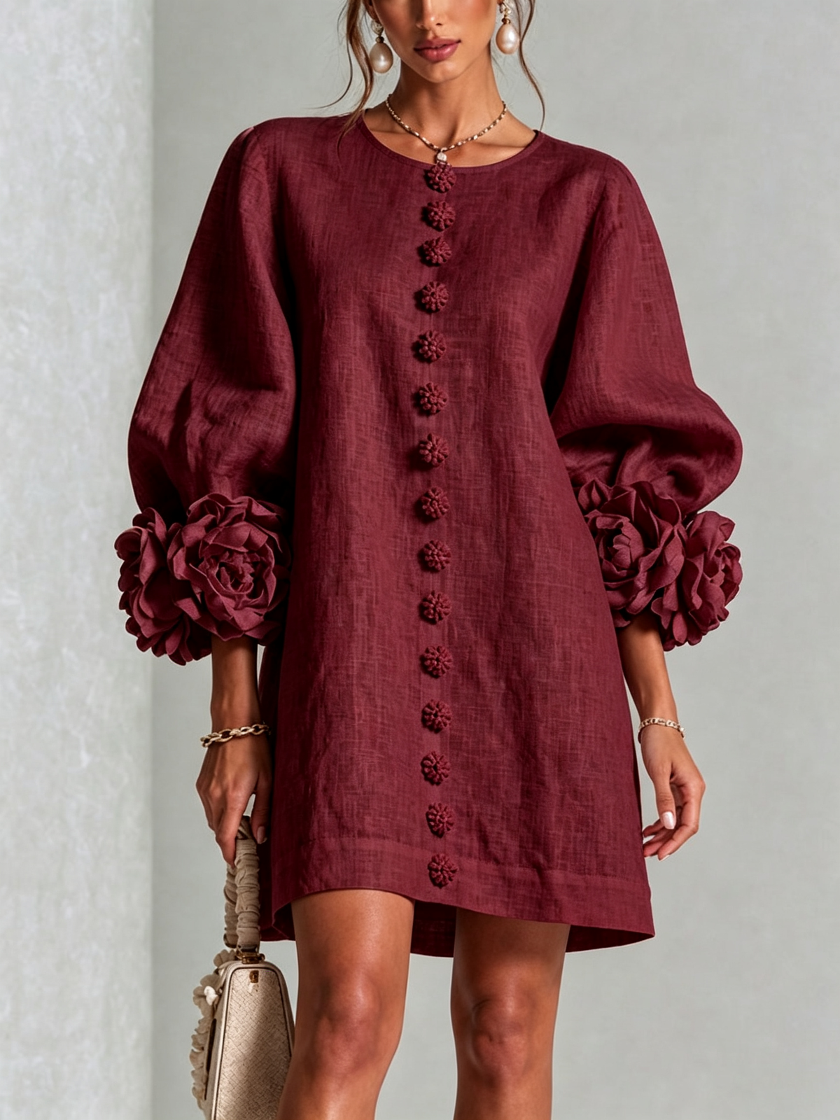 Women's Sculptural Mini Party Dress with Puff Sleeves