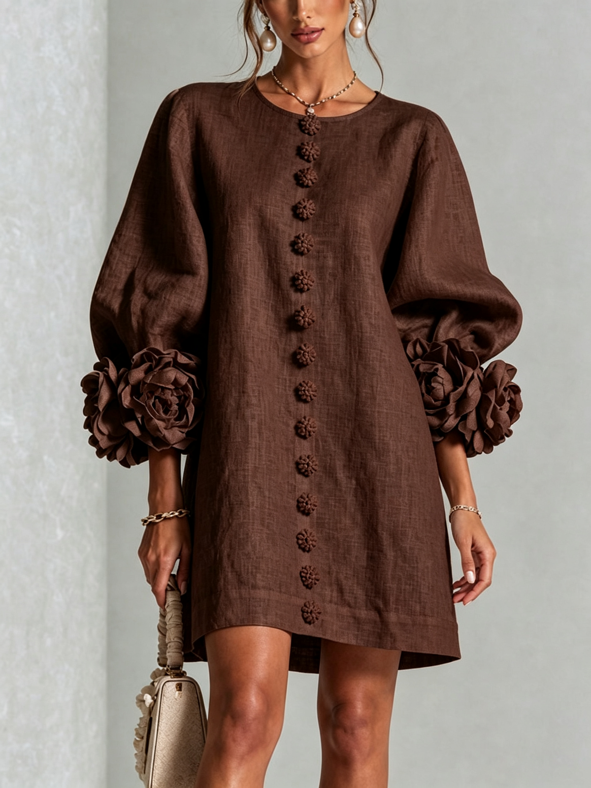 Women's Sculptural Mini Party Dress with Puff Sleeves