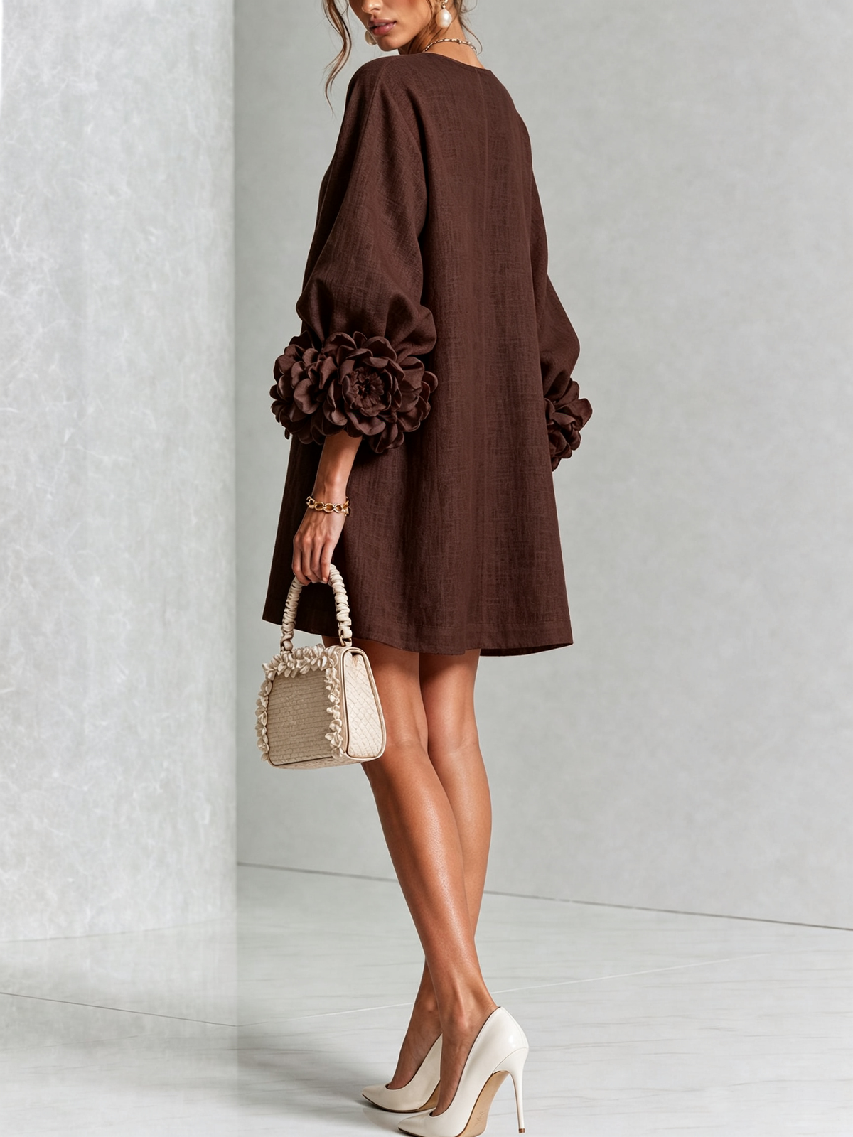 Women's Sculptural Mini Party Dress with Puff Sleeves
