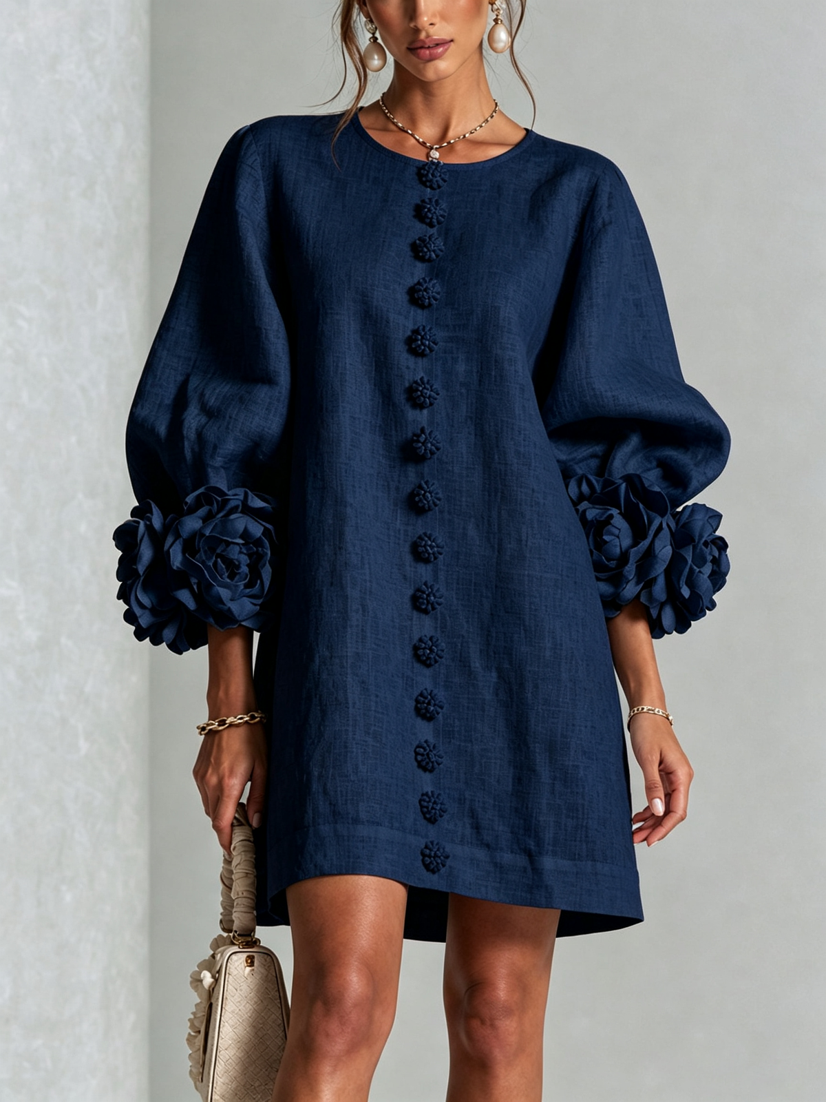 Women's Sculptural Mini Party Dress with Puff Sleeves