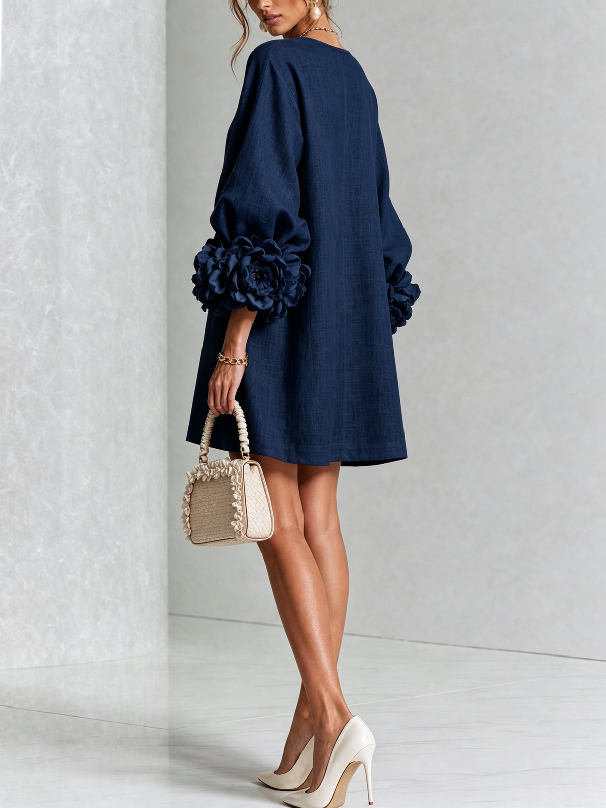 Women's Sculptural Mini Party Dress with Puff Sleeves