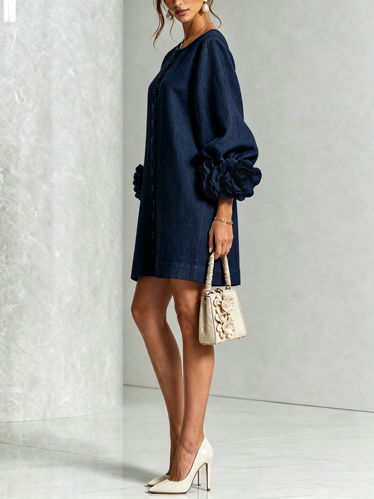 Women's Sculptural Mini Party Dress with Puff Sleeves