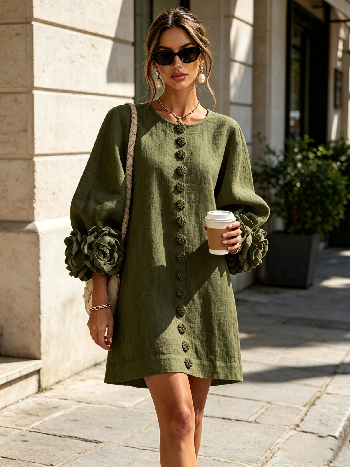 Women's Sculptural Mini Party Dress with Puff Sleeves