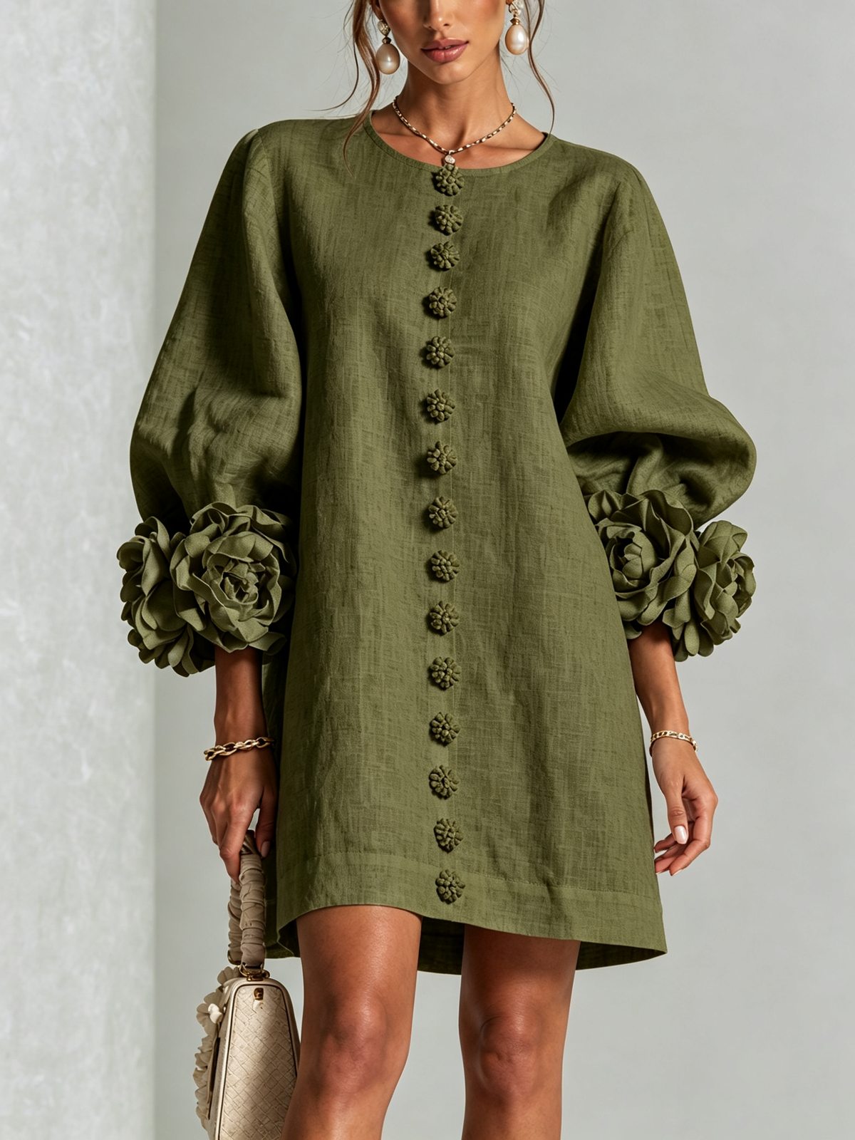 Women's Sculptural Mini Party Dress with Puff Sleeves