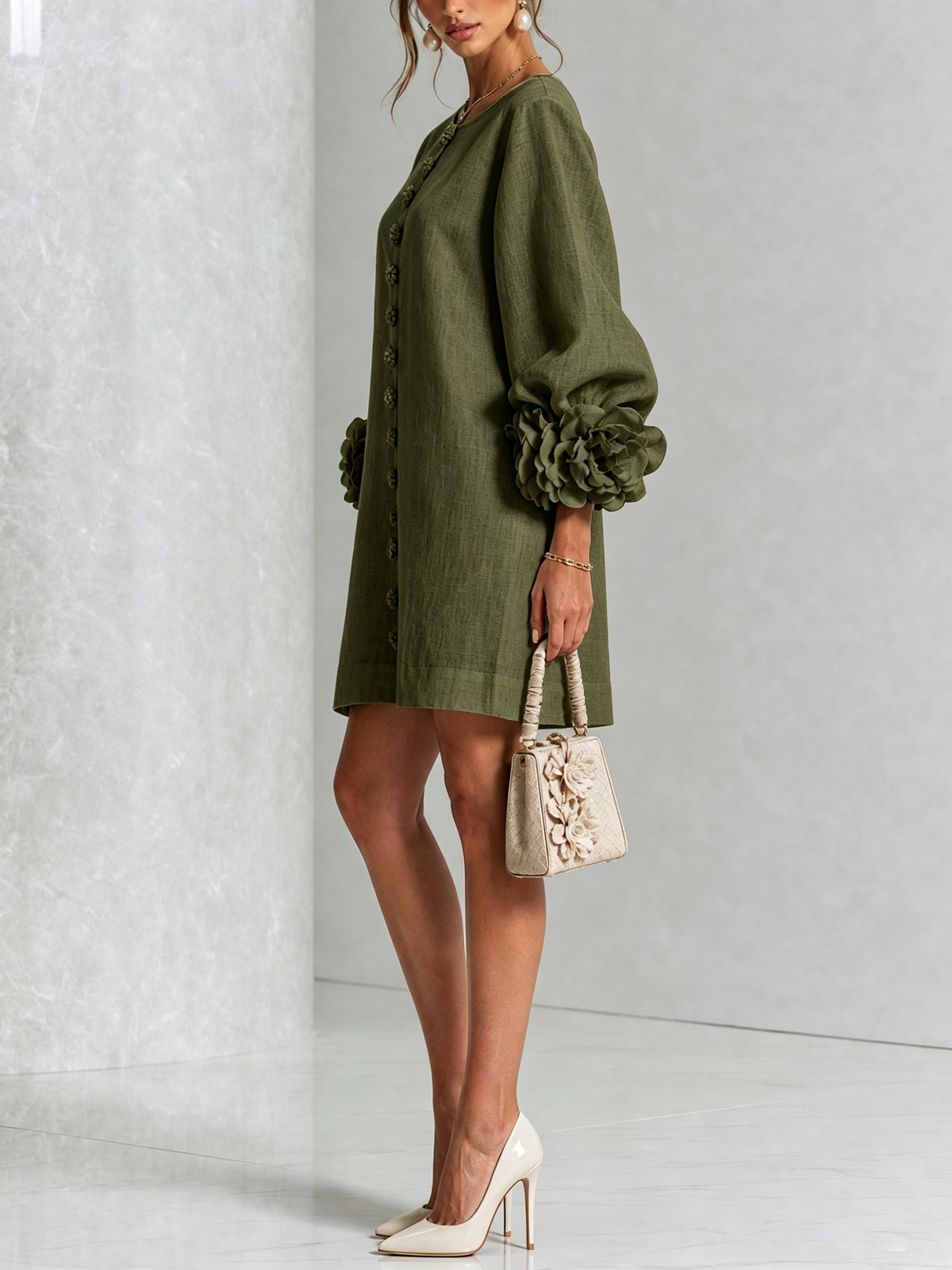 Women's Sculptural Mini Party Dress with Puff Sleeves