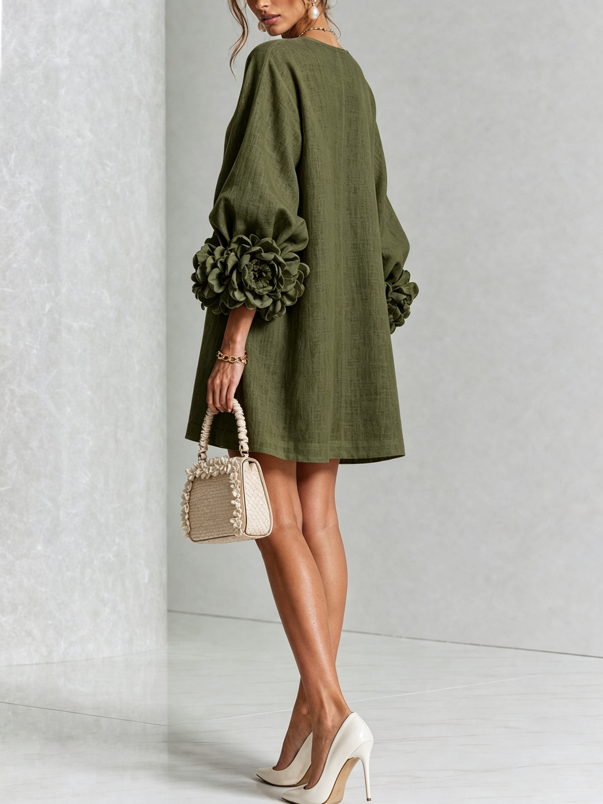 Women's Sculptural Mini Party Dress with Puff Sleeves
