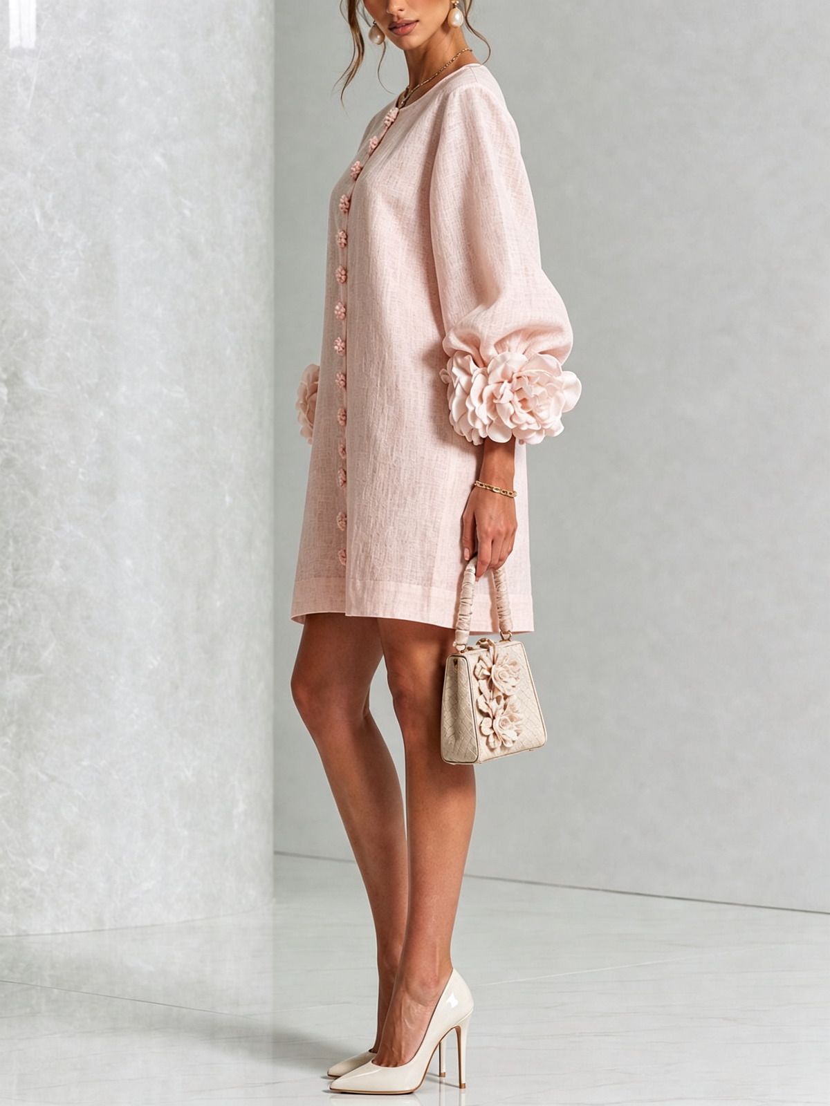 Women's Sculptural Mini Party Dress with Puff Sleeves