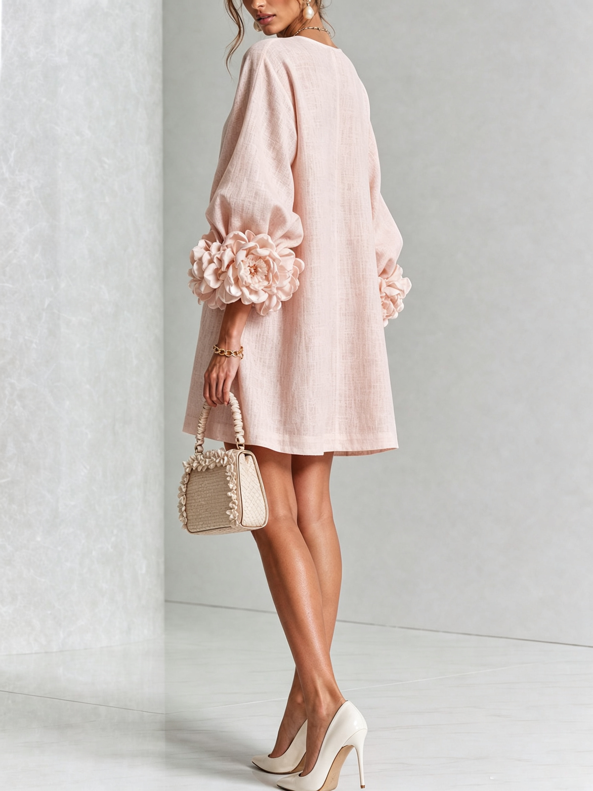 Women's Sculptural Mini Party Dress with Puff Sleeves