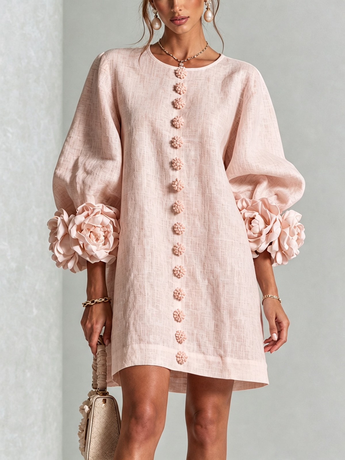 Women's Sculptural Mini Party Dress with Puff Sleeves