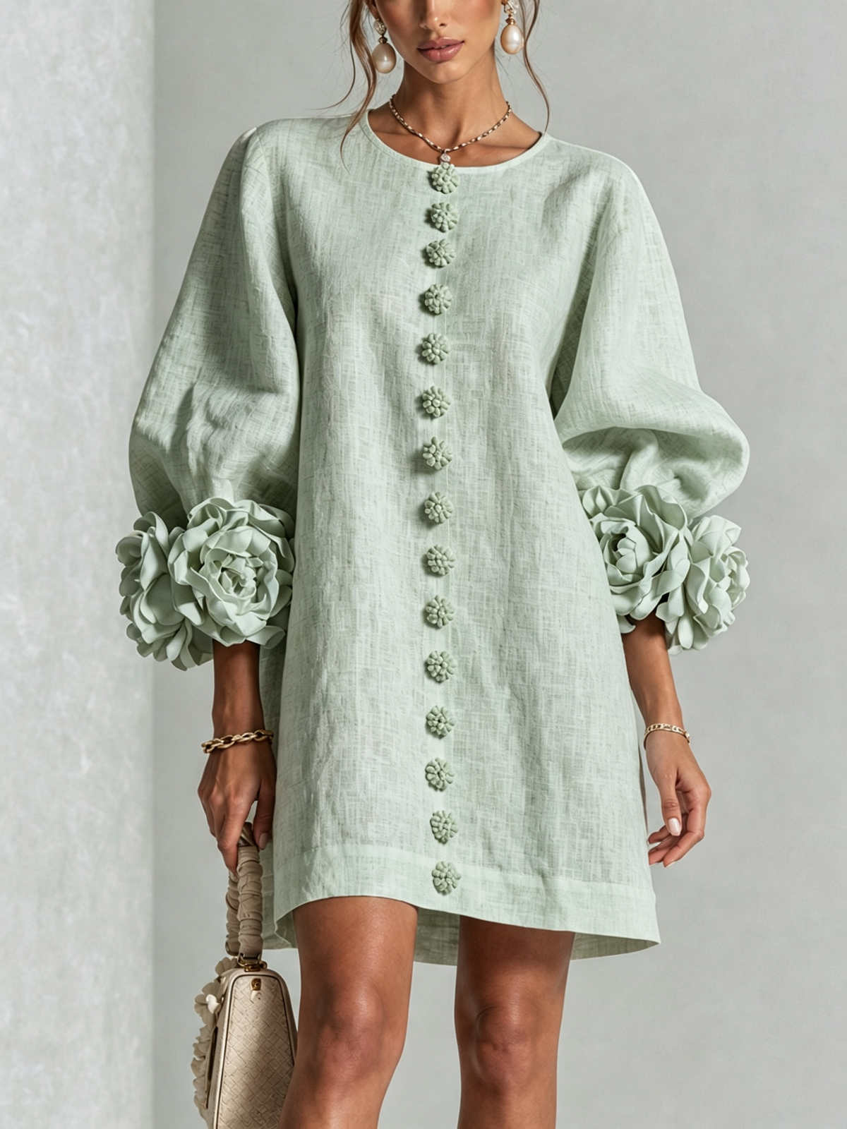 Women's Sculptural Mini Party Dress with Puff Sleeves
