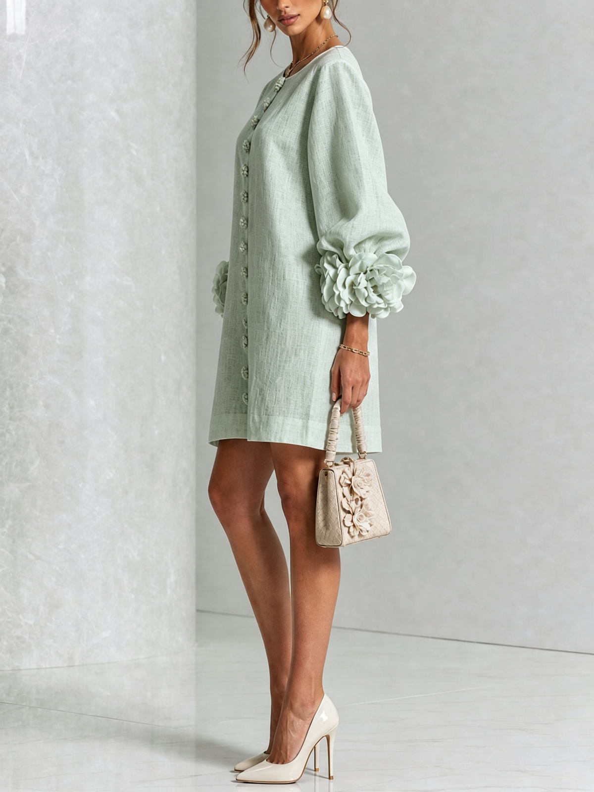 Women's Sculptural Mini Party Dress with Puff Sleeves