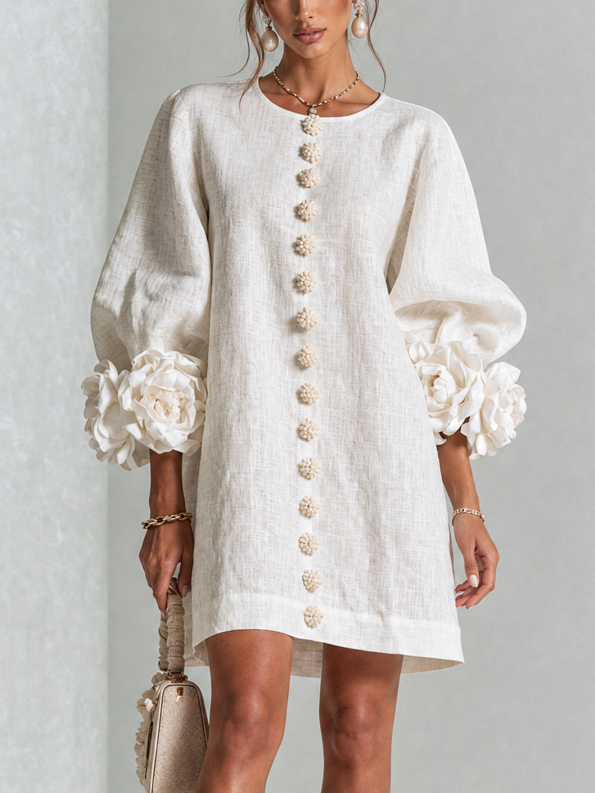 Women's Sculptural Mini Party Dress with Puff Sleeves