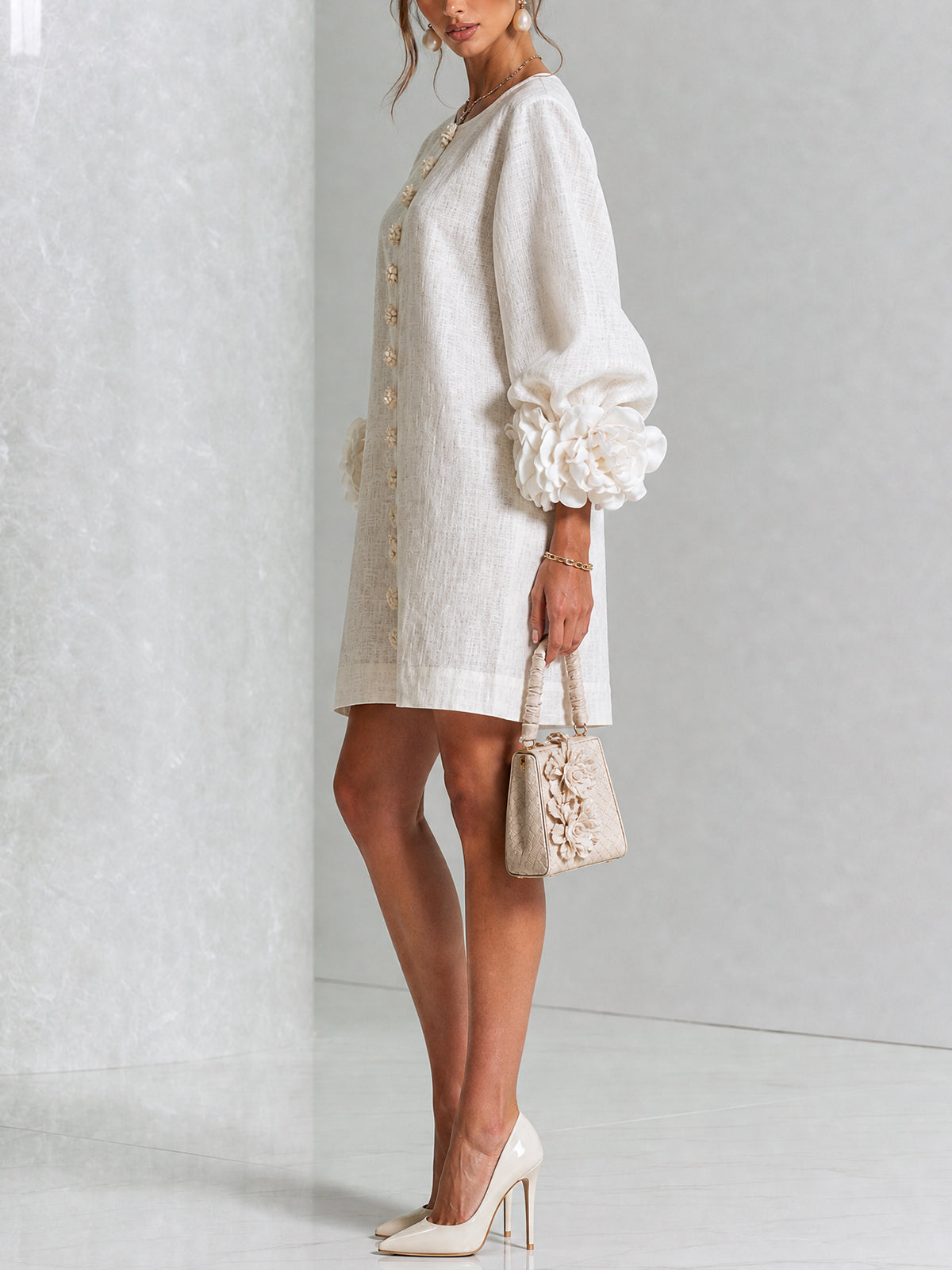 Women's Sculptural Mini Party Dress with Puff Sleeves