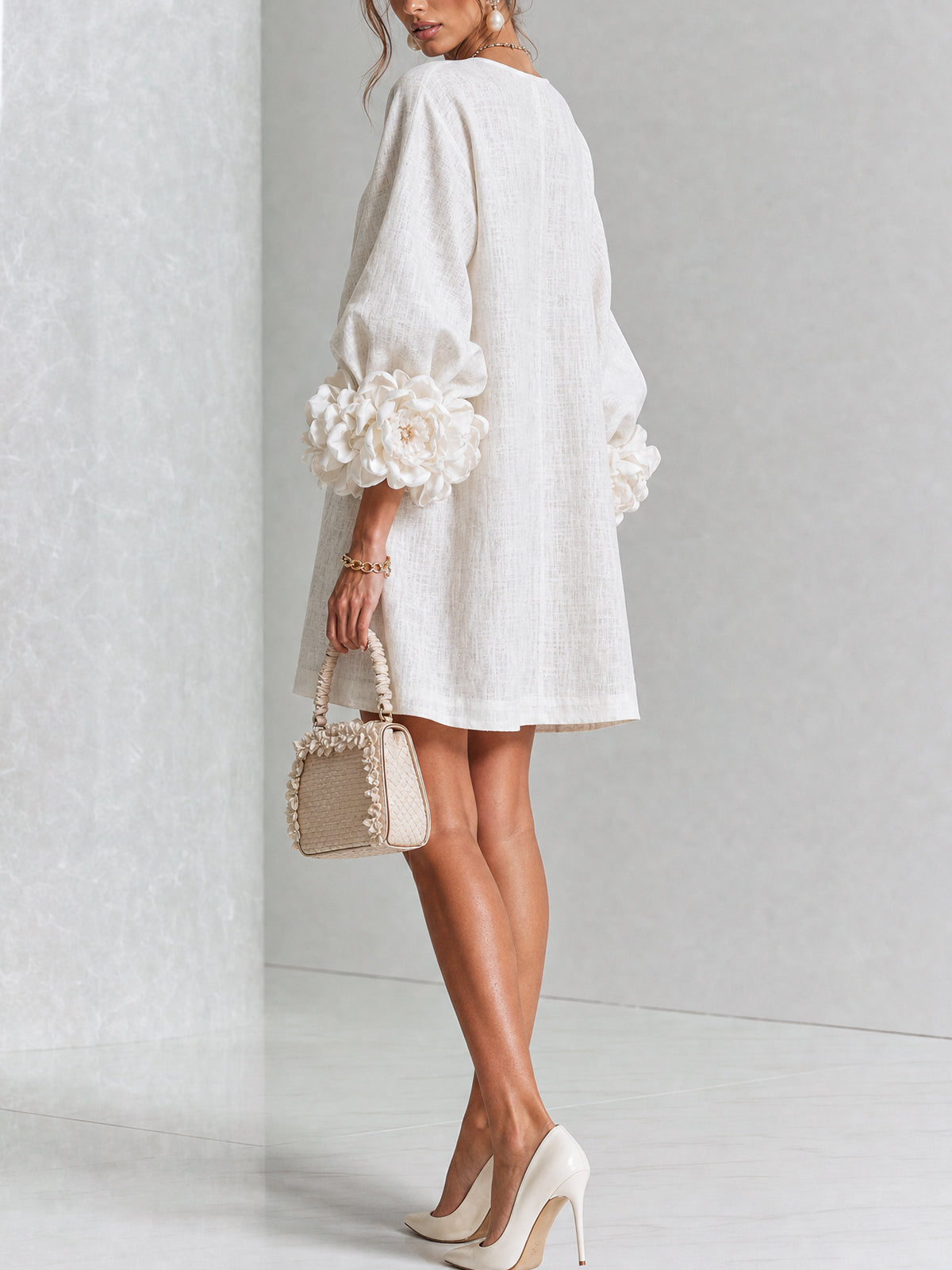 Women's Sculptural Mini Party Dress with Puff Sleeves