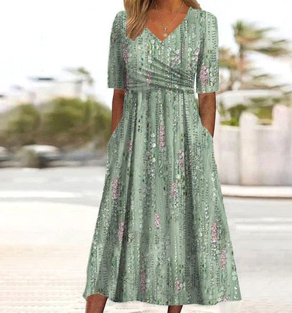 Women's Floral Wedding Guest Dress with Flowing Midi Fit
