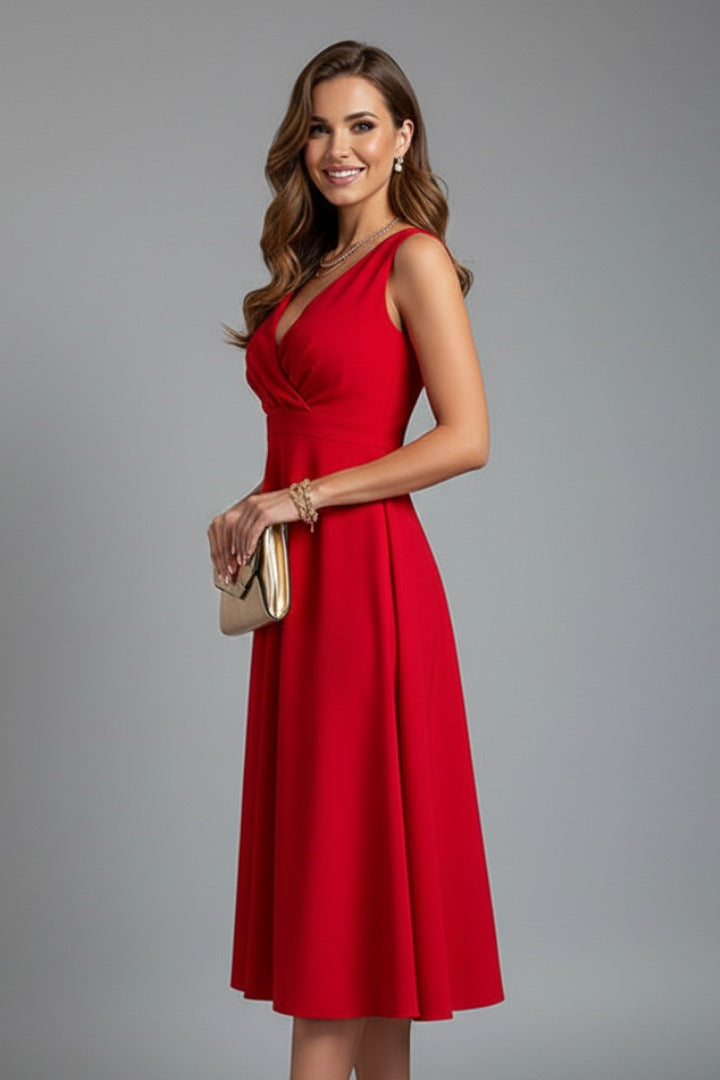 Women's Wedding Guest Cocktail Dress with Wrap Midi Fit