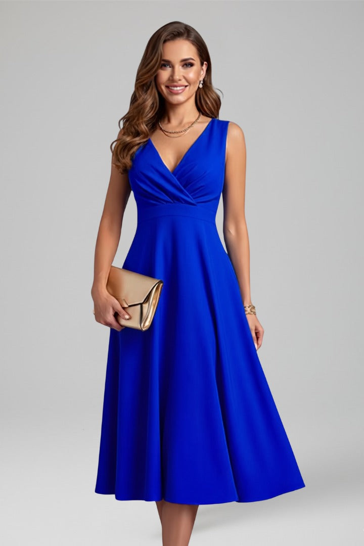Women's Wedding Guest Cocktail Dress with Wrap Midi Fit
