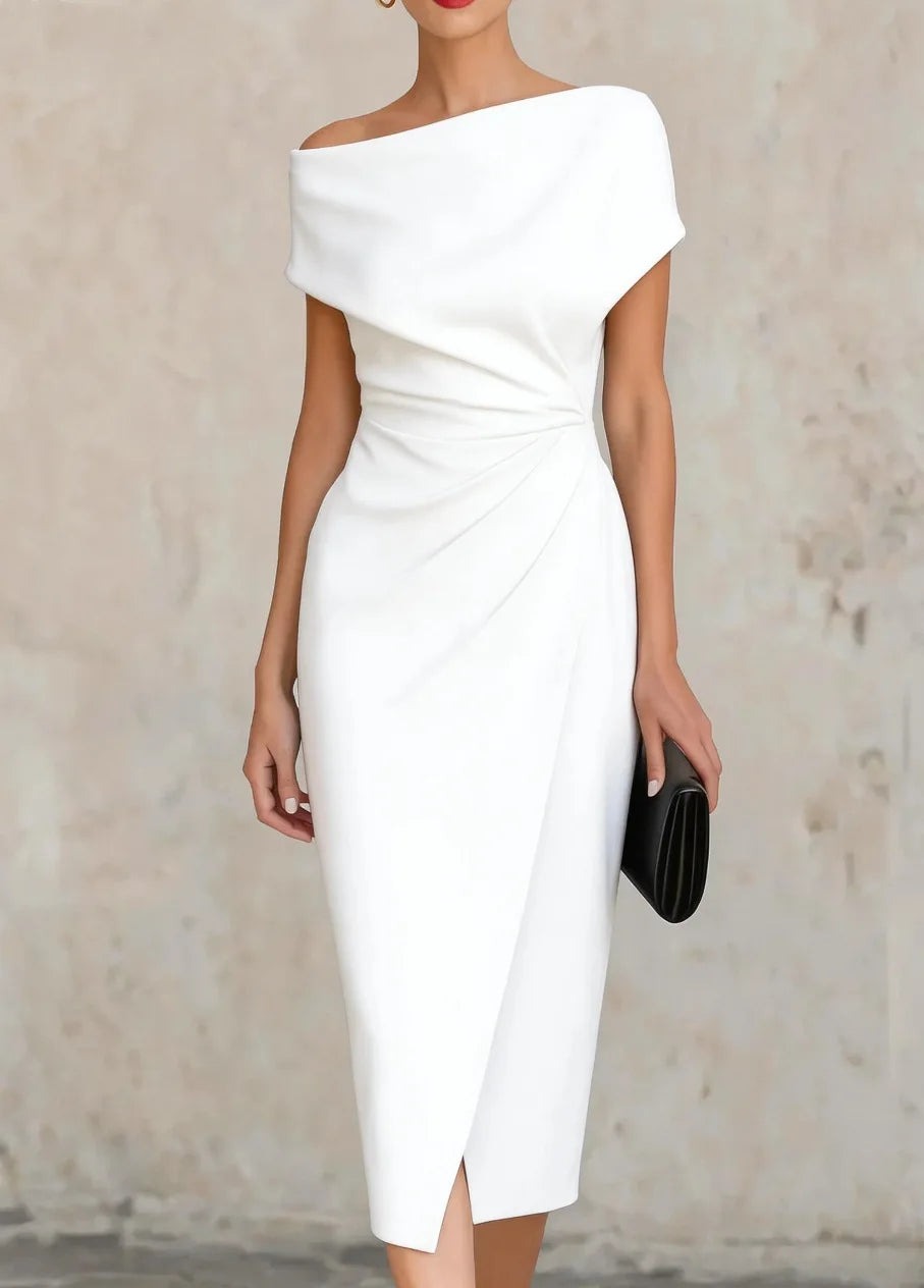 Women's Wedding Guest Satin Dress with Bodycon Midi Fit
