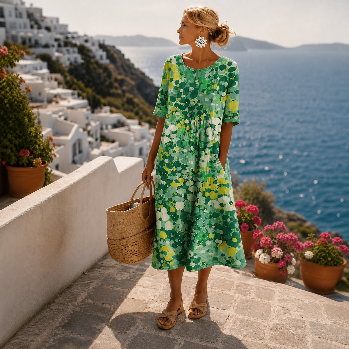 Women's Floral Midi Beach Dress with Light Flowy Fit