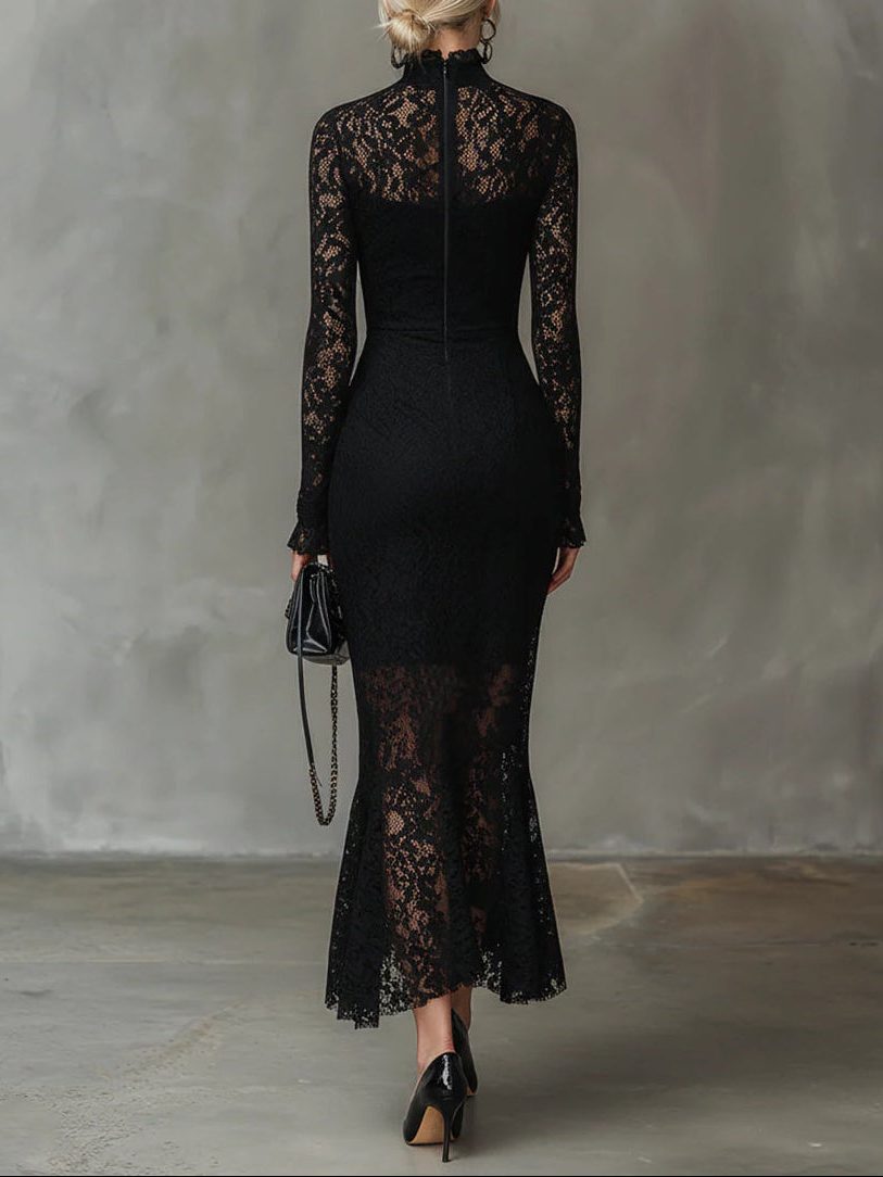 Women's Black Christmas Party Cocktail Dress with Long Sleeves