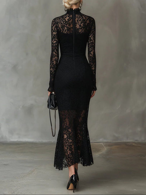 Women's Black Christmas Party Cocktail Dress with Long Sleeves
