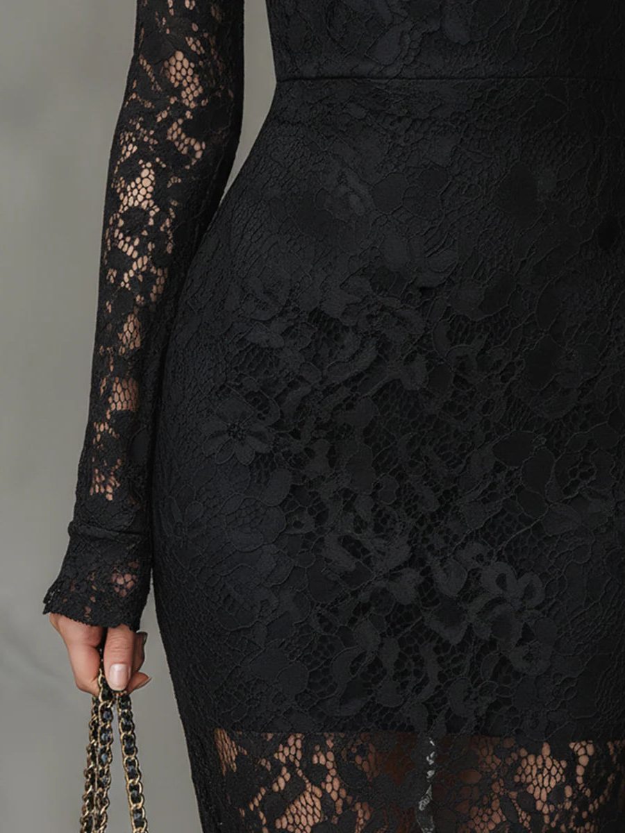 Women's Black Christmas Party Cocktail Dress with Long Sleeves