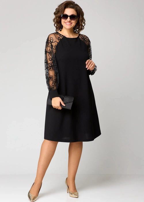 Women's Black Lace Dress Floral Sleeve Long Sleeve A Line Cocktail Party Christmas Midi Elegant Night Out - image 1