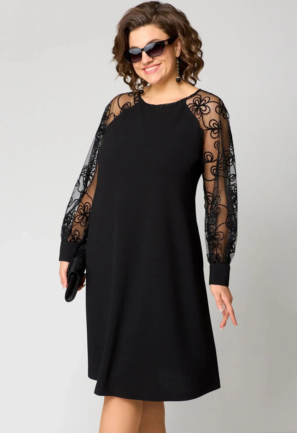 Women's Black Lace Dress Floral Sleeve Long Sleeve A Line Cocktail Party Christmas Midi Elegant Night Out - image 2