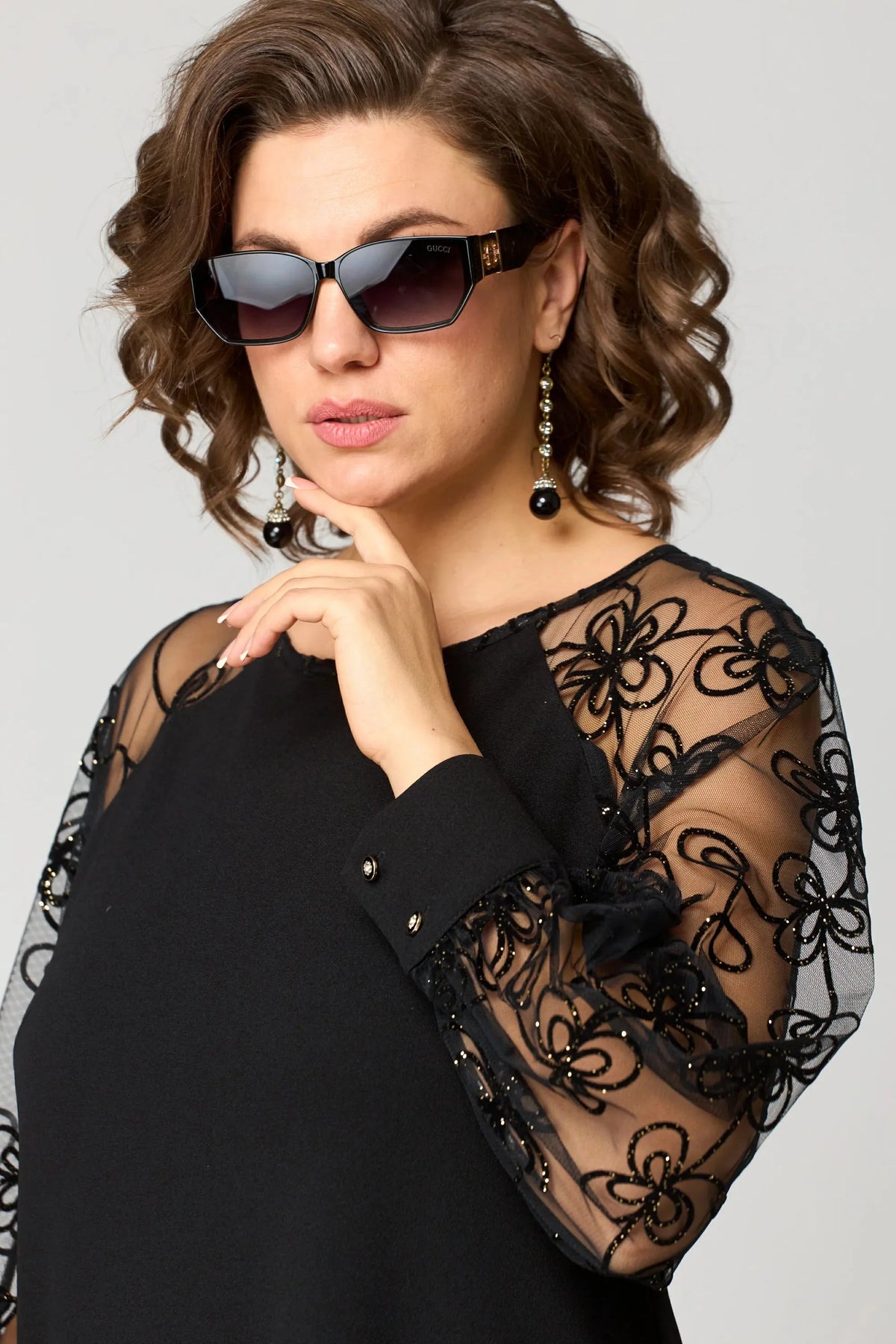 Women's Black Lace Dress Floral Sleeve Long Sleeve A Line Cocktail Party Christmas Midi Elegant Night Out - image 3