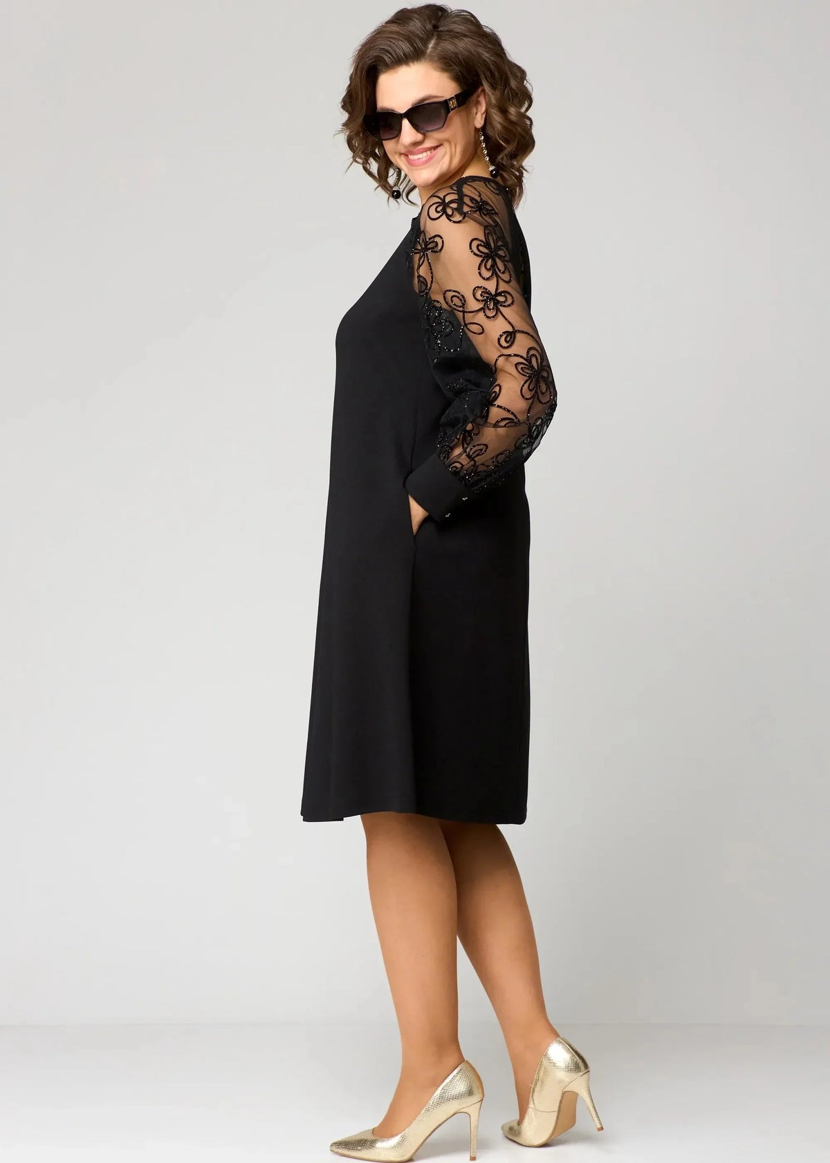 Women's Black Lace Dress Floral Sleeve Long Sleeve A Line Cocktail Party Christmas Midi Elegant Night Out - image 5