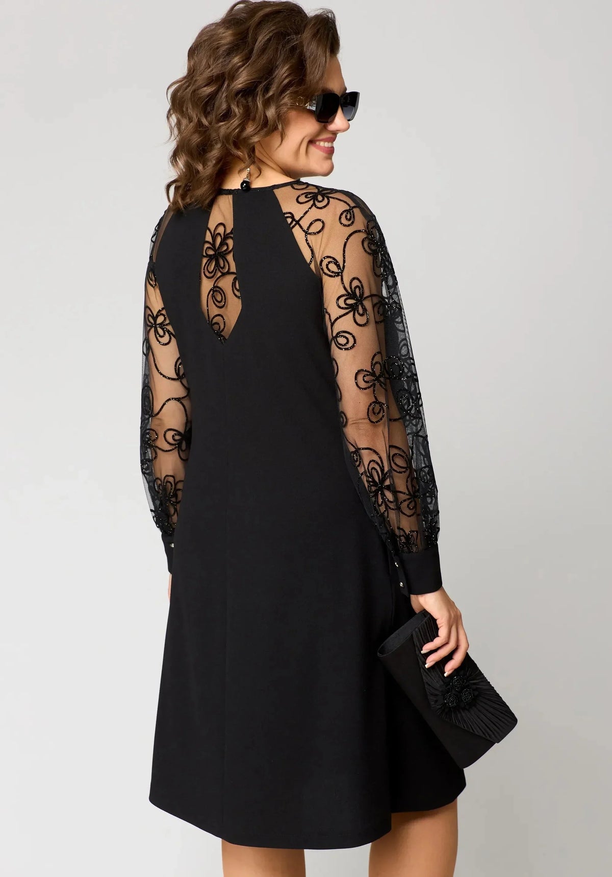 Women's Black Lace Dress Floral Sleeve Long Sleeve A Line Cocktail Par ...
