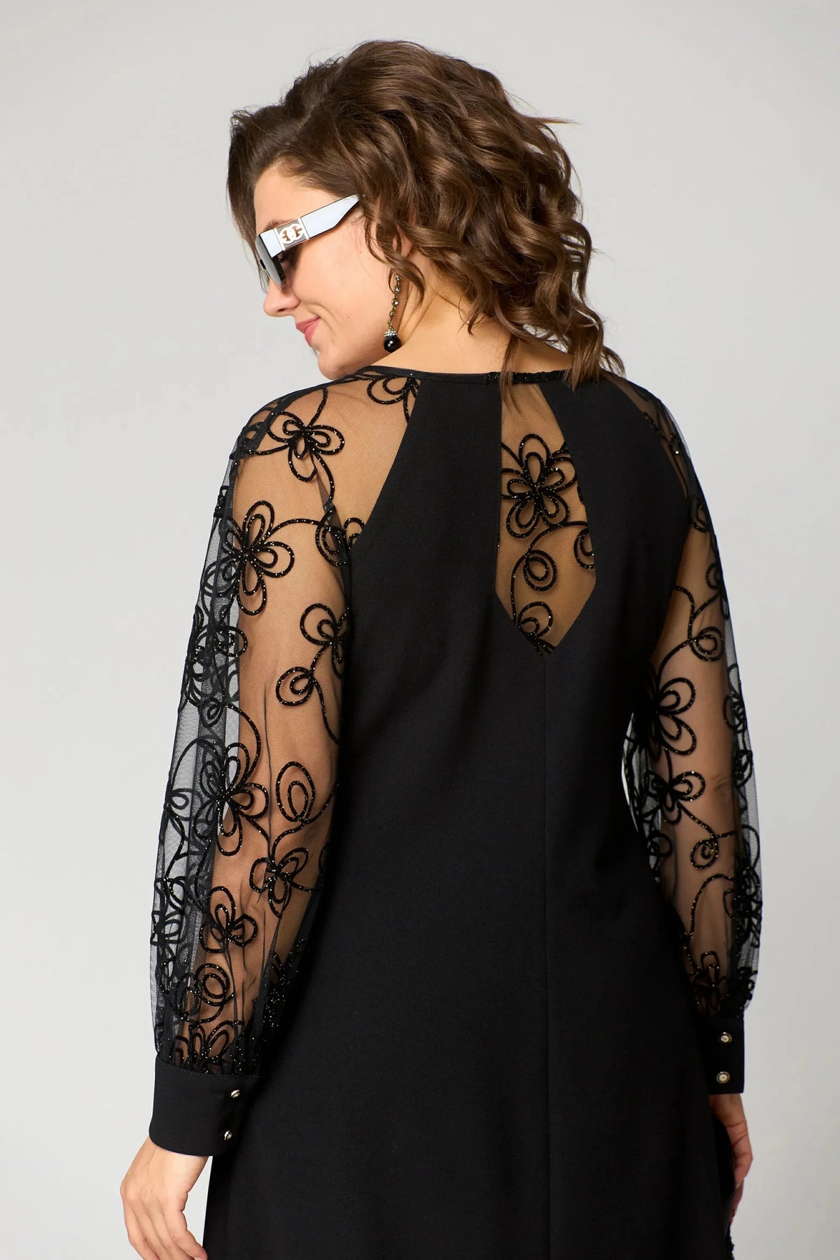 Women's Black Lace Dress Floral Sleeve Long Sleeve A Line Cocktail Par ...