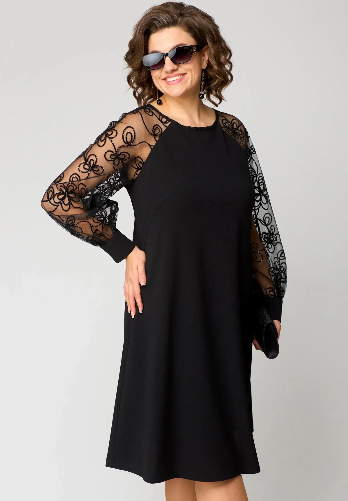 Women's Black Lace Dress Floral Sleeve Long Sleeve A Line Cocktail Par ...