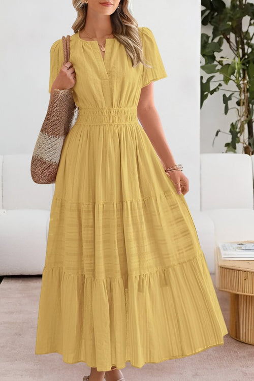 Women's Boho Maxi Dress Tiered Summer Flutter Sleeve Smocked Waist A Line Beach Sundress Long Flowy - image 1
