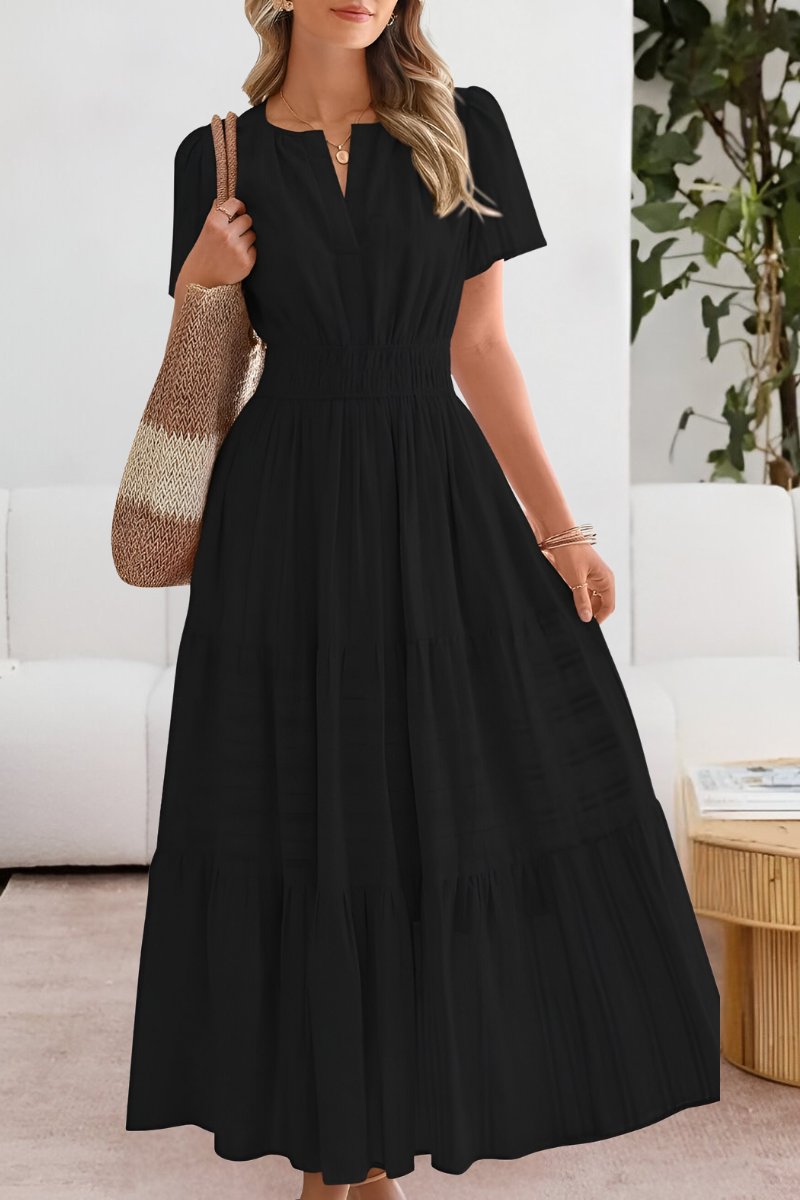 Women's Boho Maxi Dress Tiered Summer Flutter Sleeve Smocked Waist A Line Beach Sundress Long Flowy