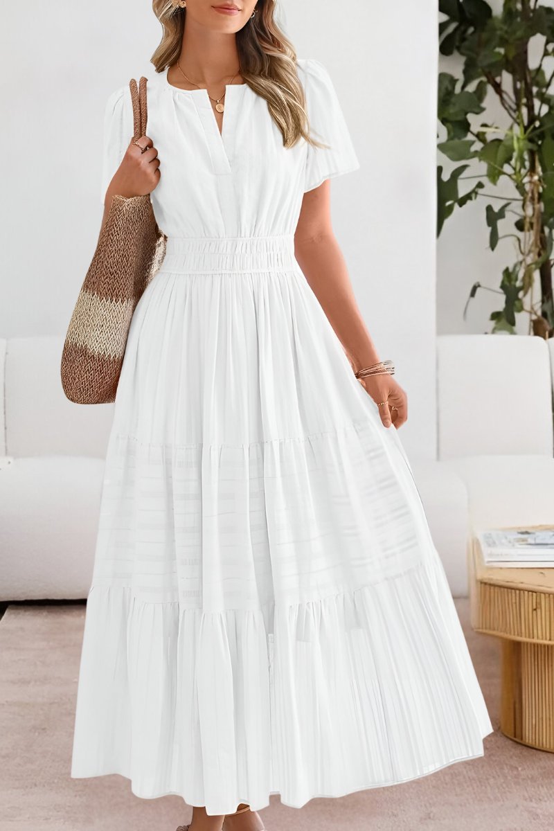 Women's Boho Maxi Dress Tiered Summer Flutter Sleeve Smocked Waist A Line Beach Sundress Long Flowy