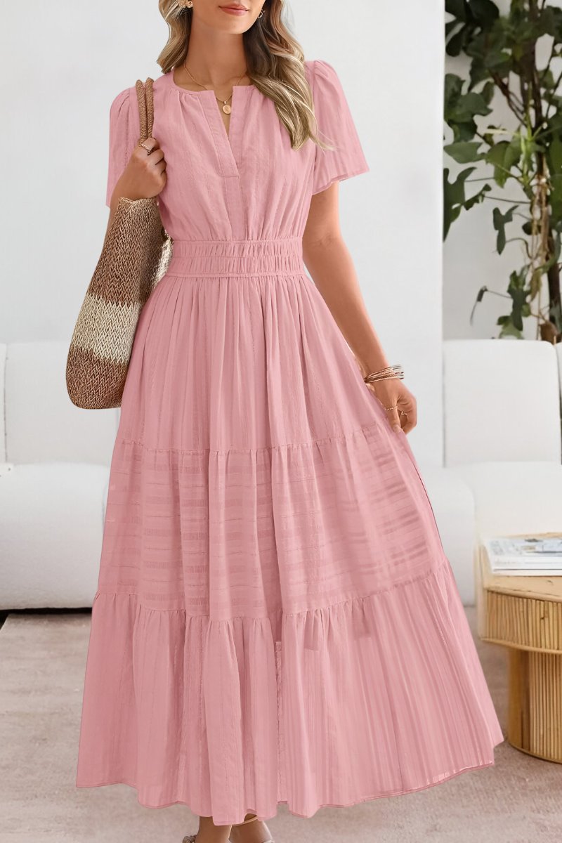 Women's Boho Maxi Dress Tiered Summer Flutter Sleeve Smocked Waist A Line Beach Sundress Long Flowy