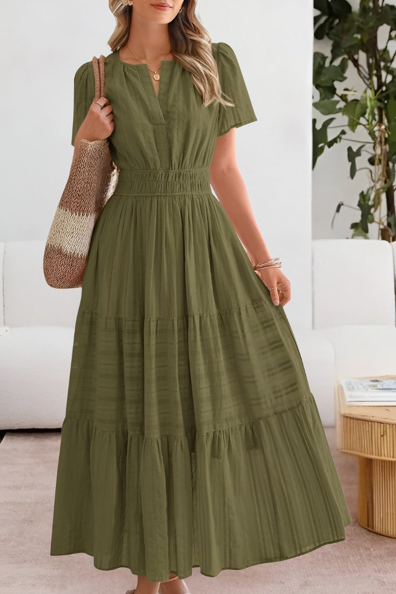 Women's Boho Maxi Dress Tiered Summer Flutter Sleeve Smocked Waist A Line Beach Sundress Long Flowy - image 7
