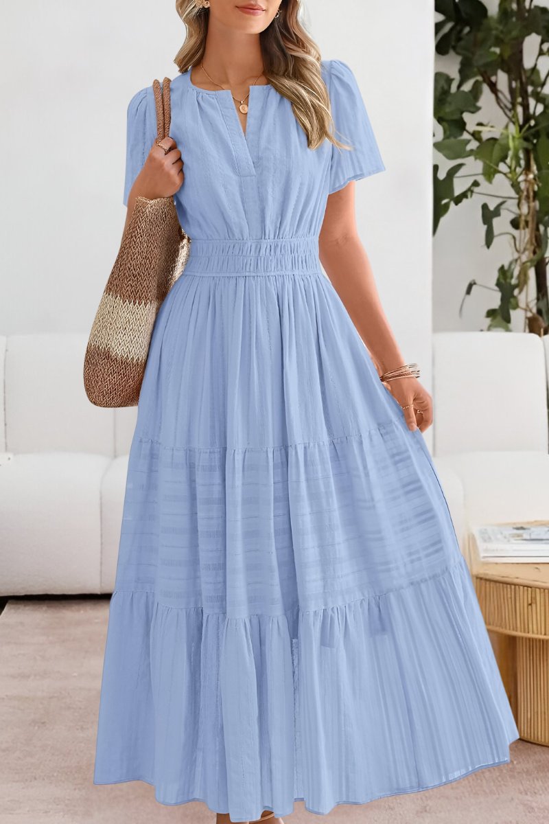 Women's Boho Maxi Dress Tiered Summer Flutter Sleeve Smocked Waist A Line Beach Sundress Long Flowy - image 8