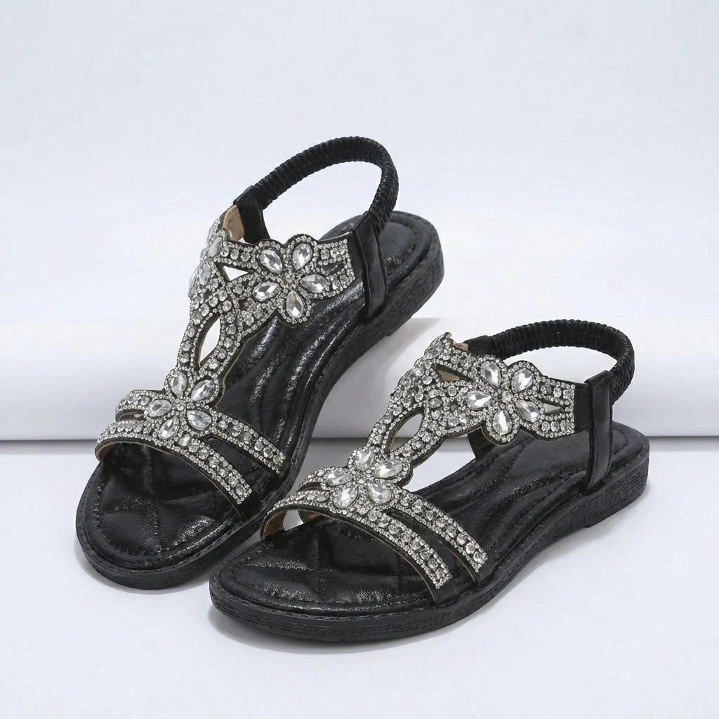 Women's Flat Sandals Embellished Boho Open Toe Ankle Strap Summer Beach Gladiator Casual Comfort